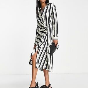 River Island Asymmetrical Button Tie Stripe Dress